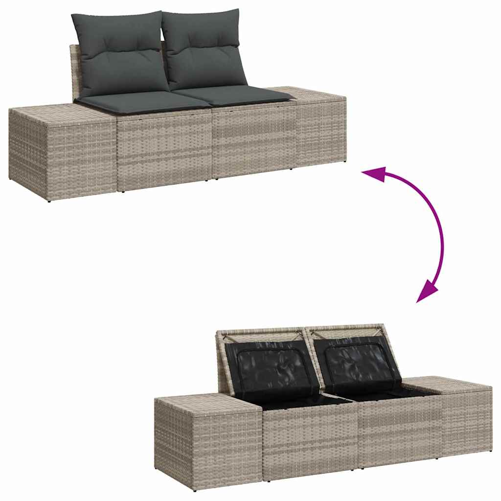 Garten-Sofa-Set mit Speicher 5 pcs Hellgrau Poly Rattan